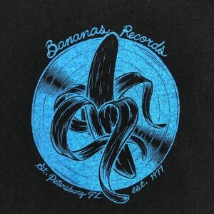 Bananas Records T Shirt Black Blue‎ Banana Vinyl Graphic Tee Est 1977 Size L